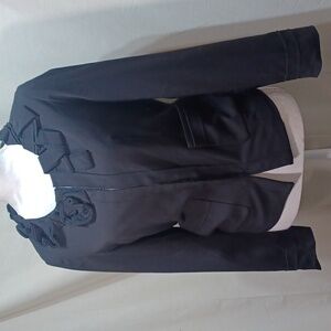 Lapis Black Blazer Jacket Ruffled Collar Medium Business